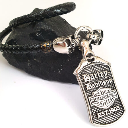 Harley Davidson - EST. 1903 férfi bőr nyaklánc