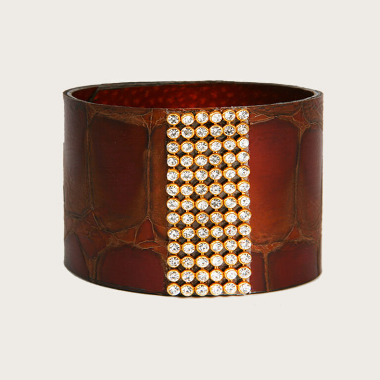 Kroko strasszcsíkos bőr karkötő