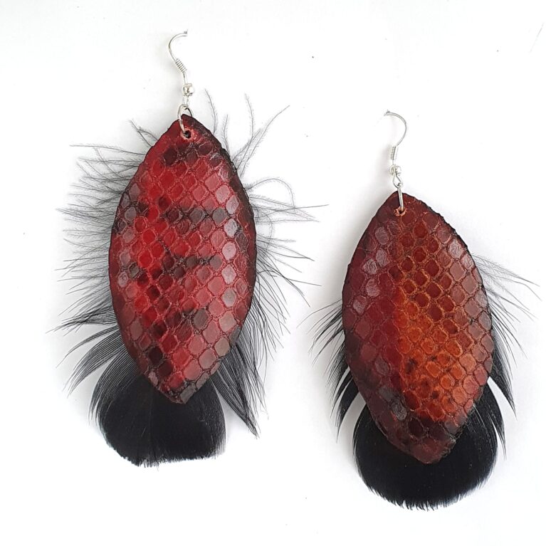 Egzotik bordós bőr női fülbevaló