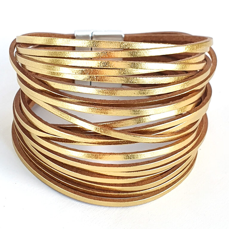 Metál gold többszálas női bőr karkötő