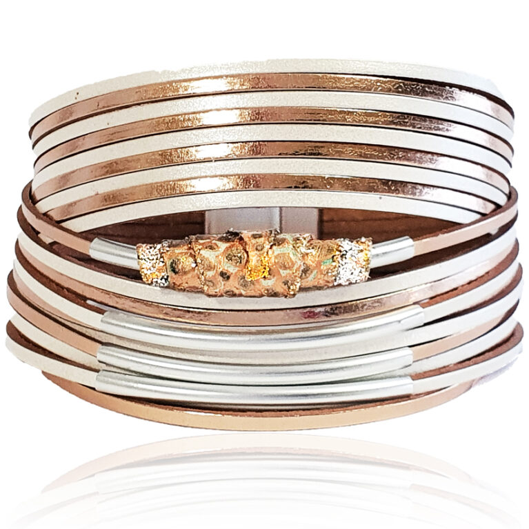 Rosegold többszálas női bőr karkötő