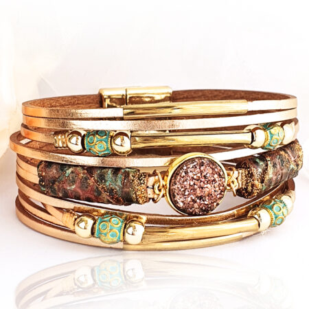 Rosegold zöldgyöngyös többszálas karkötő...