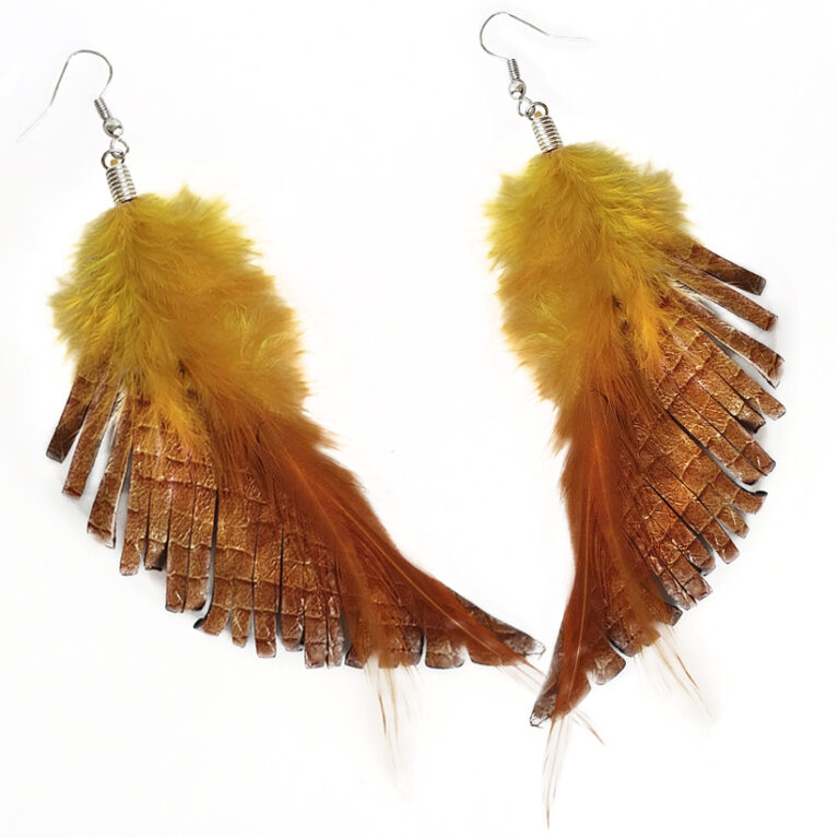 Aranyméz marabu toll bőr fülbevaló