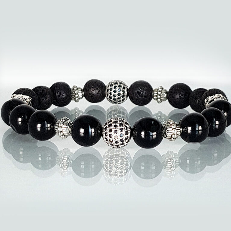 Ónix-lávakő cirkon labdás ásvány karkötő