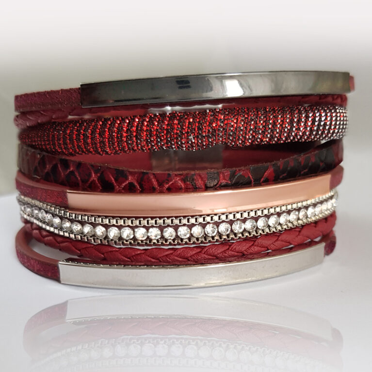 Bordó többszálas bőr karkötő