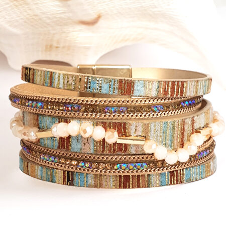 Cirmos gyöngyös többszálas női bőr karkötő