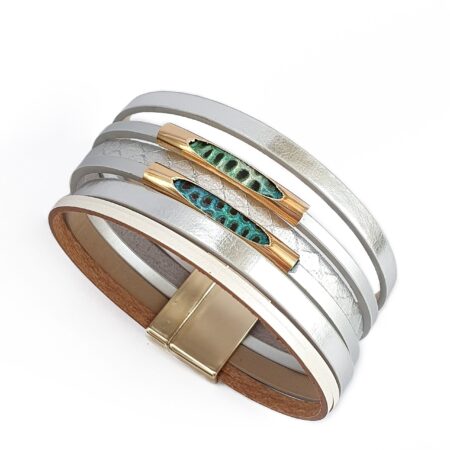 Ezüst színű többszálas bőr karkötő