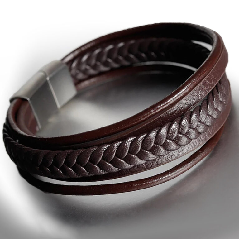 Barna szálas férfi bőr karkötő