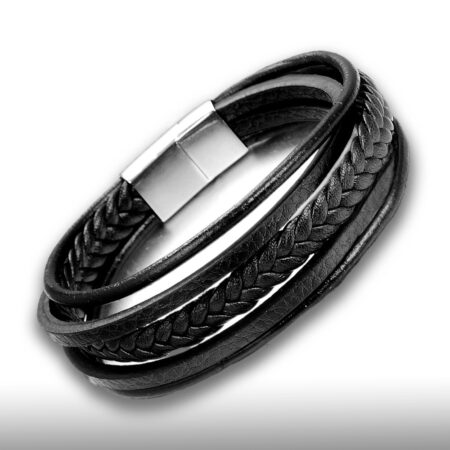 Fekete szálas férfi bőr karkötő