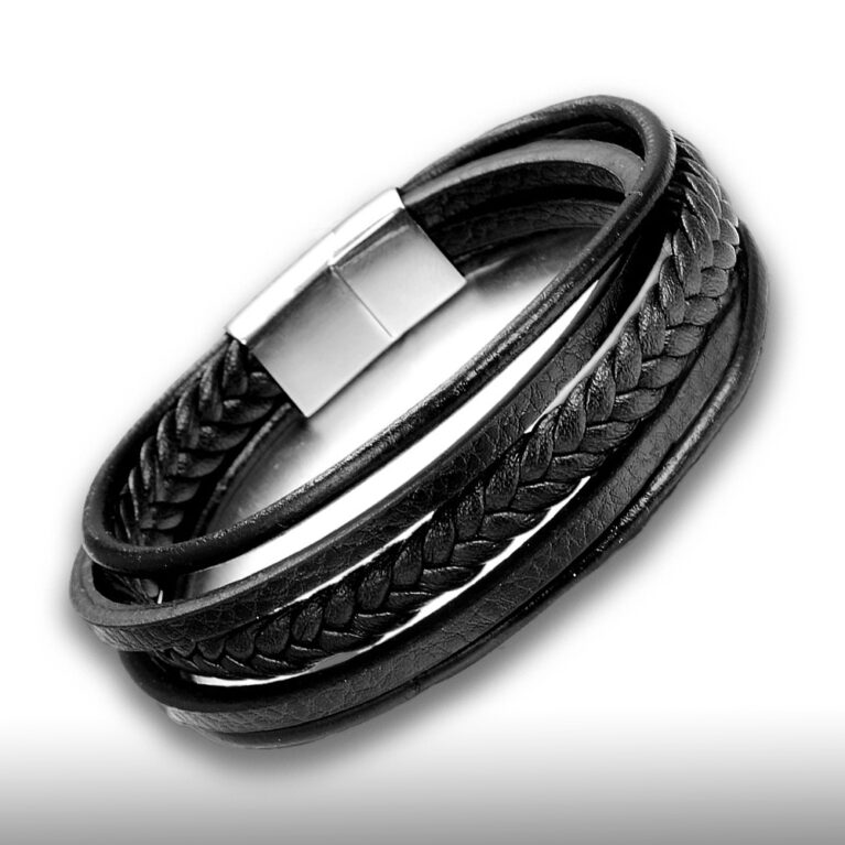 Fekete szálas férfi bőr karkötő