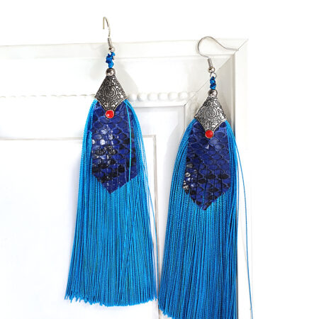 Türkizkék rojtos keleties fülbevaló