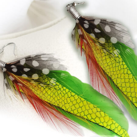 Zöldes pisztácia bőr toll fülbevaló