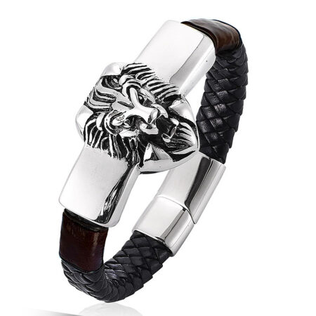 Leo oroszlános férfi bőr karkötő