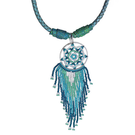 Bohém álomfogó bőrnyaklánc türkizgyöngyös